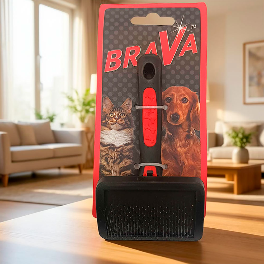 Пуходерка Для Кошек и Собак Brava (Брава) Пластиковая Ручка Средняя 14,7*8см 9403b