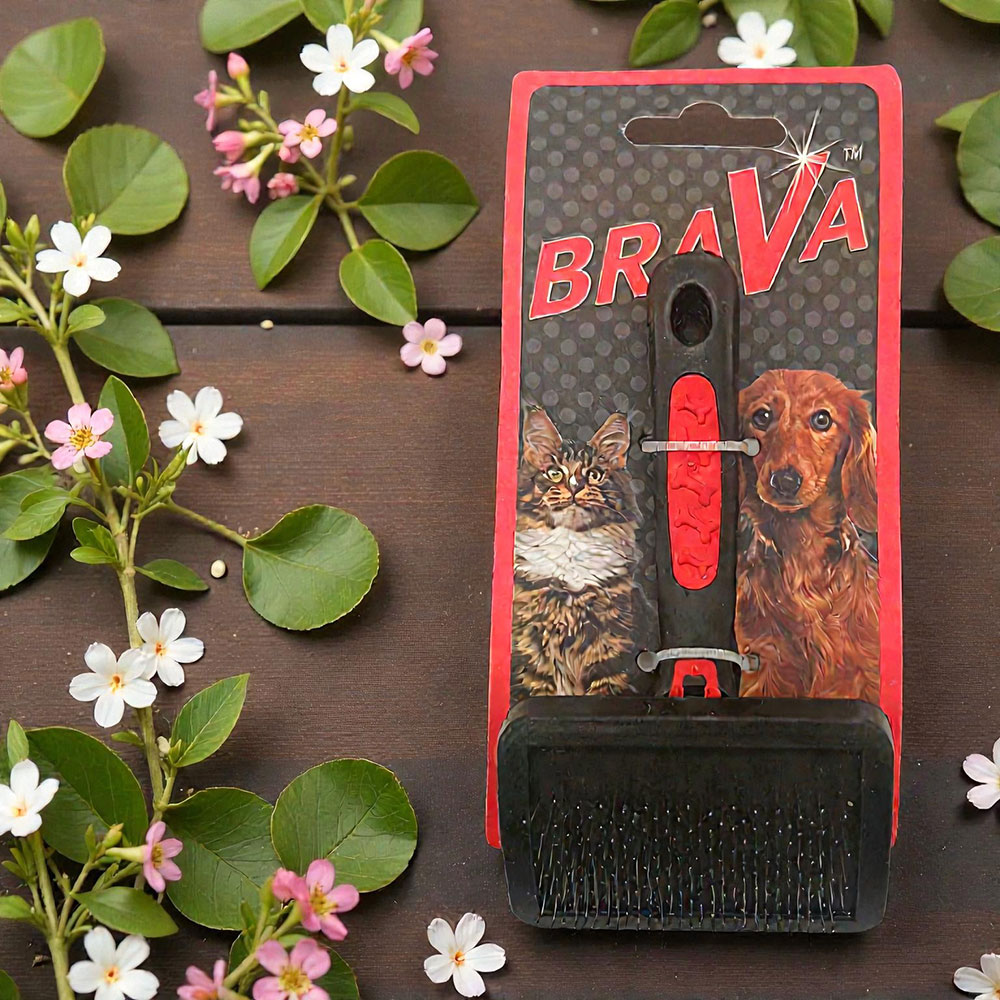 Пуходерка Для Кошек и Собак Brava (Брава) Пластиковая Ручка Средняя 14,7*8см 9403b