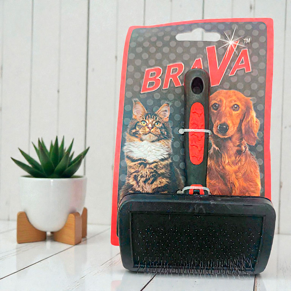 Пуходерка Для Кошек и Собак Brava (Брава) Пластиковая Ручка Большая 15,5*11см 9402b