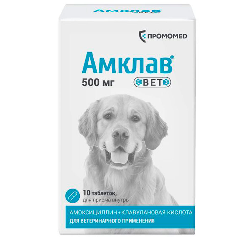 Амклав Вет Антибактериальный Препарат 10 Таблеток Для Кошек и Собак 500мг