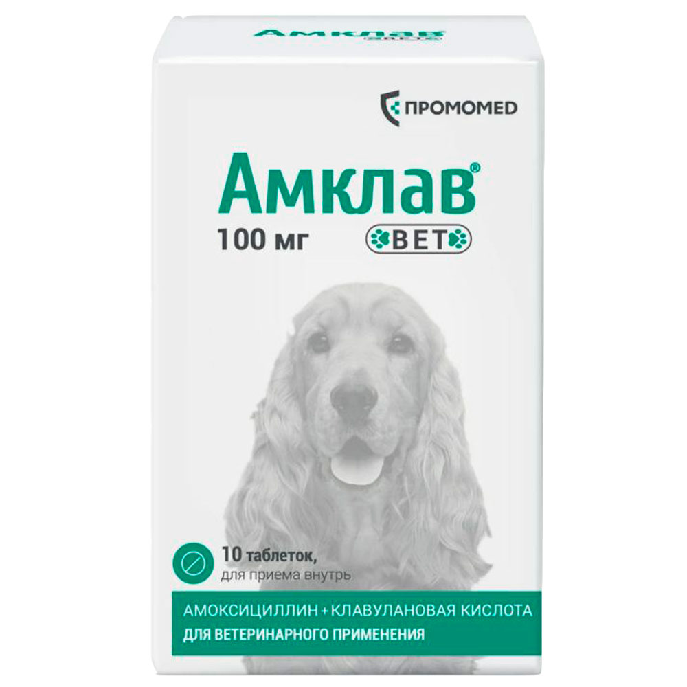 Амклав Вет Антибактериальный Препарат Для Кошек и Собак 100мг 10 Таблеток