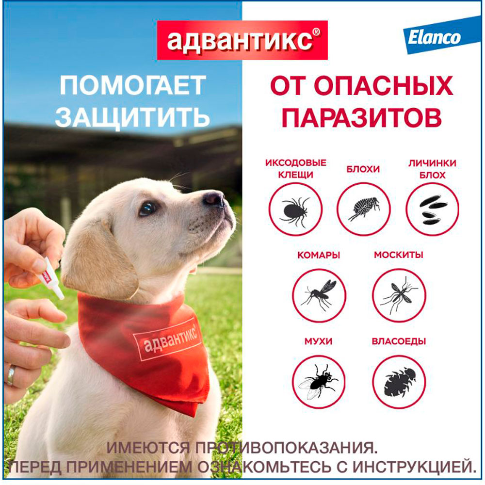Адвантикс Капли На Холку От Блох и Клещей Для Щенков и Собак До 4кг 0,4мл Упаковка 4 Пипетки(Чв)