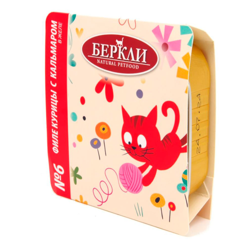 Консервы Беркли №6 Для Кошек Филе Курицы и Кальмар в Желе 100г