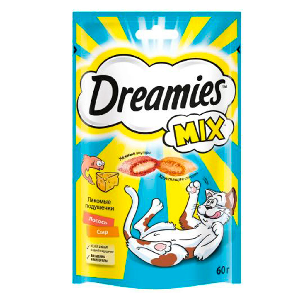 Лакомство для Кошек Dreamies (Дримис) Лакомые Подушечки Лосось и Сыр 60г