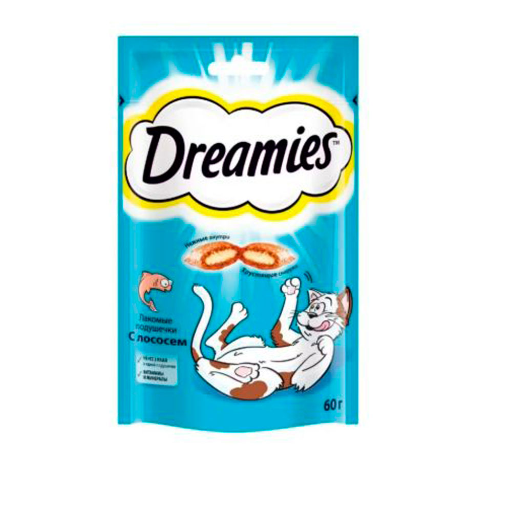 Лакомство Для Кошек Dreamies (Дримис) Лакомые Подушечки Лосось 60г