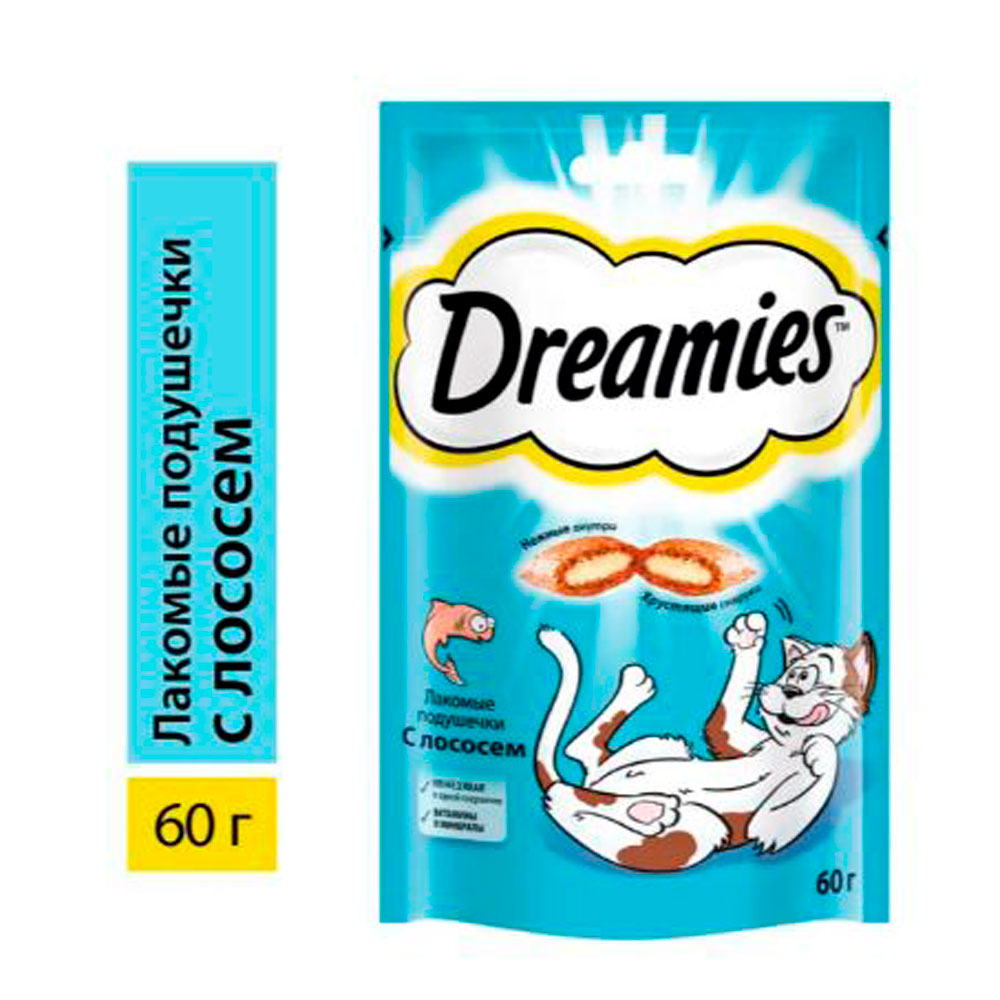 Лакомство Для Кошек Dreamies (Дримис) Лакомые Подушечки Лосось 60г