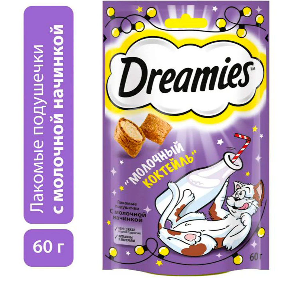 Лакомство Для Кошек Dreamies (Дримис) Лакомые Подушечки Молочный Коктейль 60г