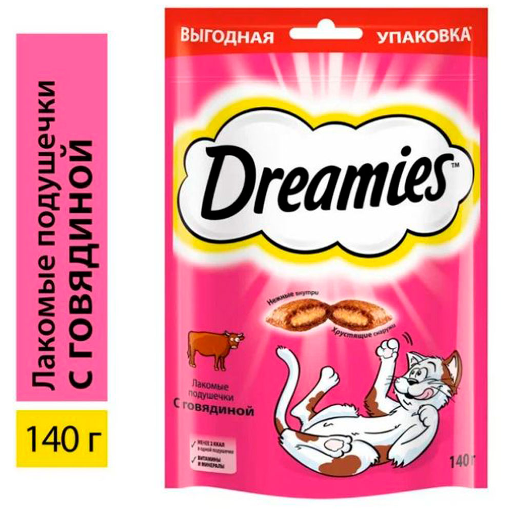 Лакомство для Кошек Dreamies (Дримис) Лакомые Подушечки Говядина 140г