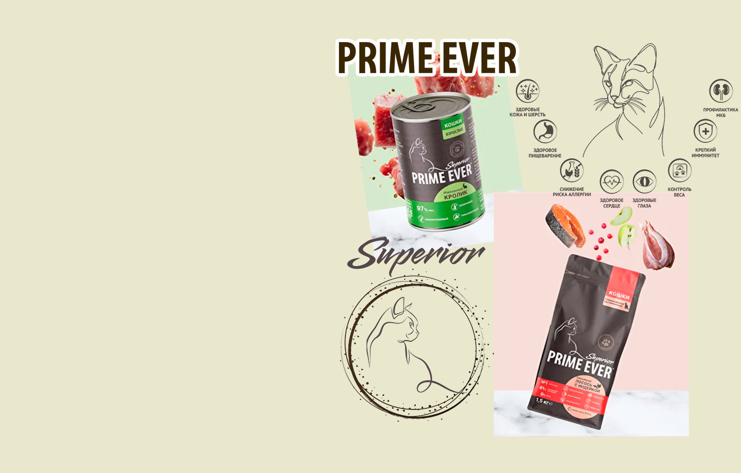 НОВИНКА
Prime Ever
Корм
Для
Кошек
Супер-
Премиум от